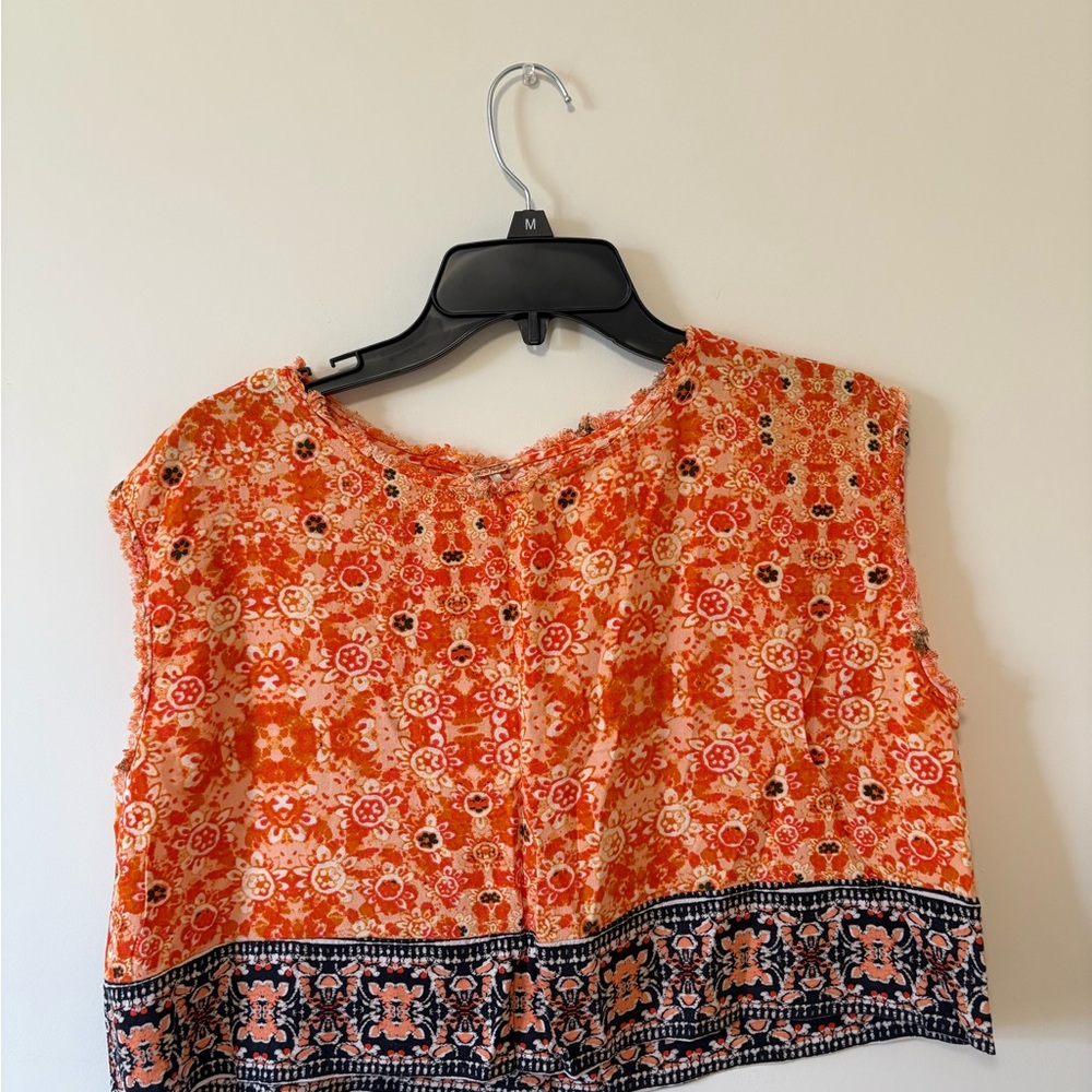 Free People Orange and Black Floral Top and Bottoms